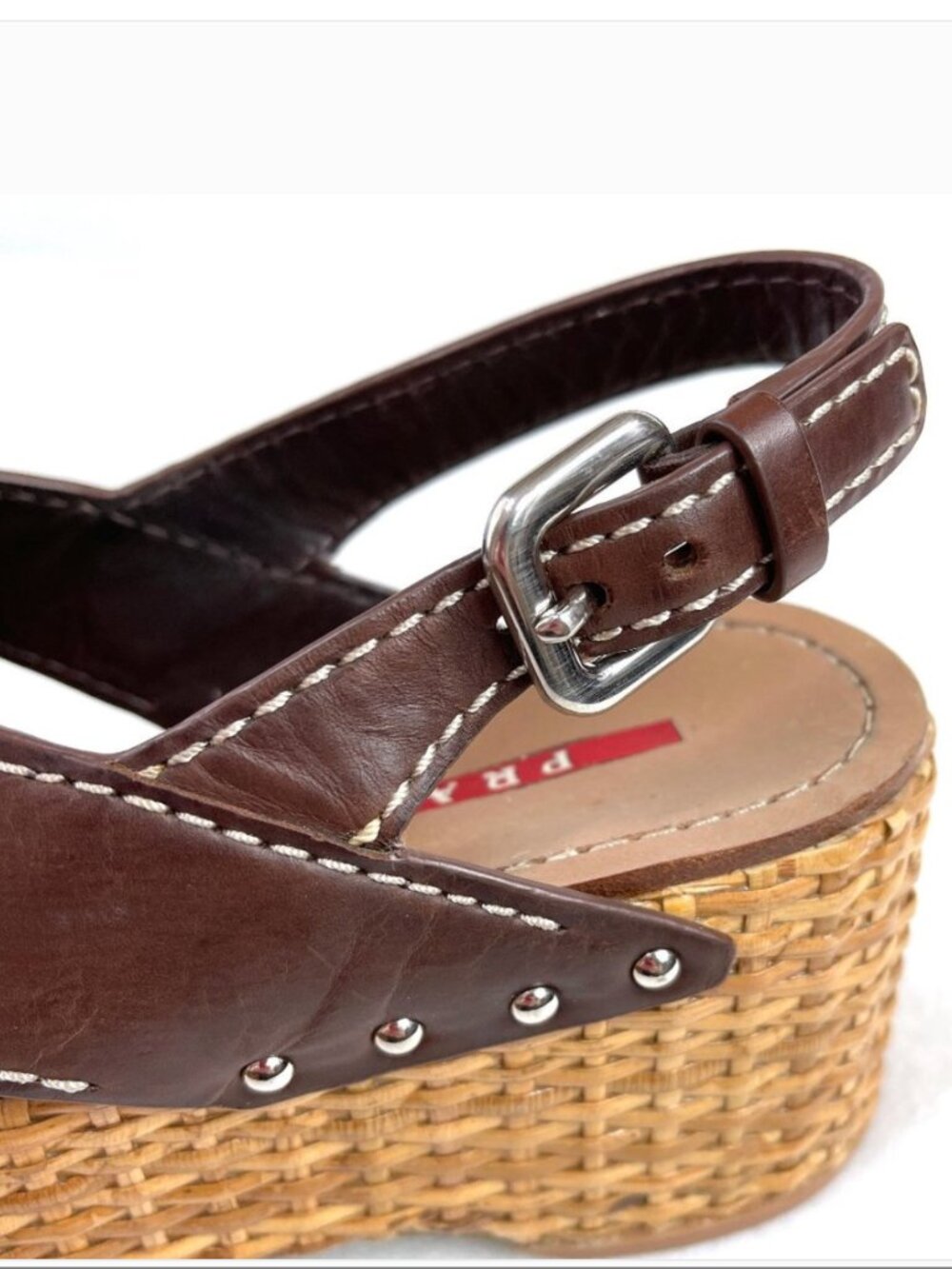 Auth Prada Leather Wicker Wedge Sandals size 39,5. - Picture 10 of 10